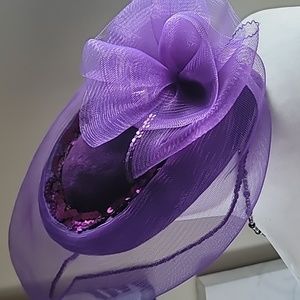 Elegant Vintage Wool Facinator Hat in Purples with sequin trim